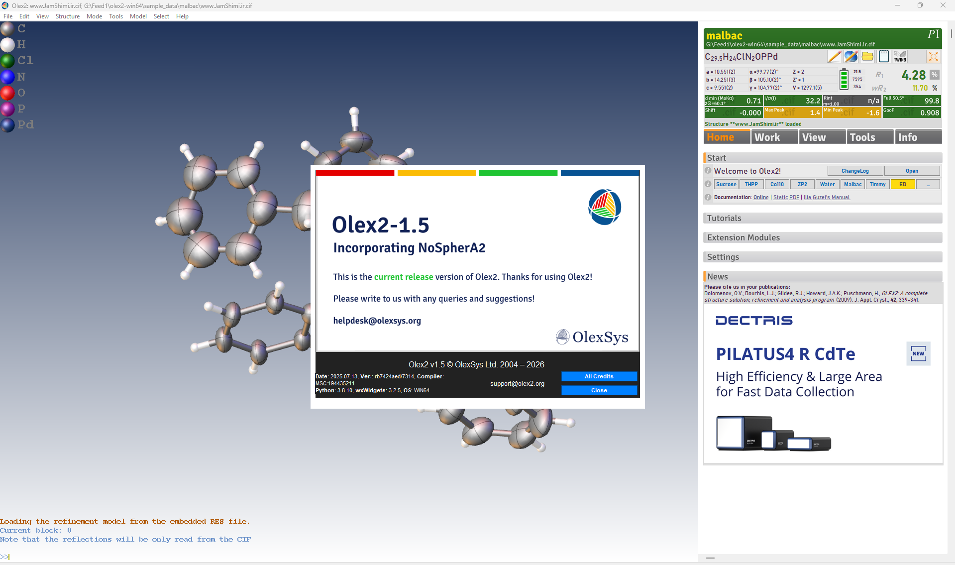 دانلود Olex2 v1.5 نرم افزار نمایش و ویرایش ساختار کریستالها
