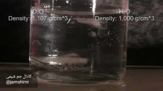 آزمایش مقایسه چگالی یخ H2O و یخ D2O